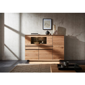 Highboard Light Line 6 auf Fuß - Asteiche hell Furnier / Schiefer Schwarz