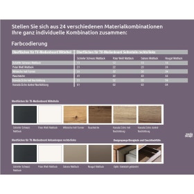 Lowboard Media Design auf Sockel,  3R - Schiefer Schwarz Mattlack / Nougat Mattlack Mattlack