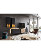 Wohnwand Media Design mit Designkufe - Schiefer Schwarz Mattlack / Nougat Mattlack Mattlack