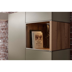 Wohnwand Media Design mit Designspange - Wildeiche hell Furnier / Schiefer Schwarz Mattlack