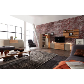 Wohnwand Media Design mit Designkufe - Raucheiche Furnier / Schiefer Schwarz Mattlack