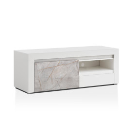 Lowboard Stone 31 - Weiß / Marmor Grau Dekor