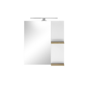Badspiegel Solid - Weiß Lack HG / Eiche Dekor inkl. Beleuchtung