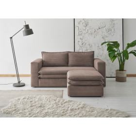 Couch 2 Sitzer + Hocker Set Piagge - Cordstoff Hellbraun