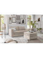 Couch 2 Sitzer + Hocker Set Piagge - Cordstoff Hellbeige