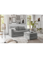 Couch 2 Sitzer + Hocker Set Piagge - Cordstoff Hellgrau