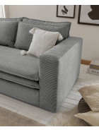 Couch 2 Sitzer + Hocker Set Piagge - Cordstoff Hellgrau