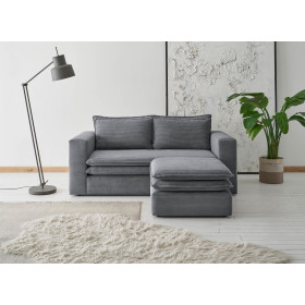 Couch 2 Sitzer + Sessel Set Piagge - Cordstoff Anthrazit