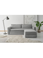 Couch 3 Sitzer inkl. Bettfunktion + Hocker Set Piagge - Cordstoff Hellgrau