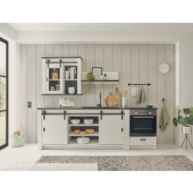 Küche Sherwood in Weiß Pinie & Anthrazit Küchenschrank Set 4-teilig KB Landhaus 264 x 200 cm