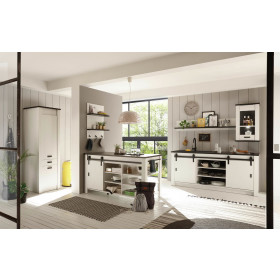 Küche mit Kochinsel Sherwood in Weiß Pinie & Anthrazit Küchenschrank Set 6-teilig K1 Landhaus