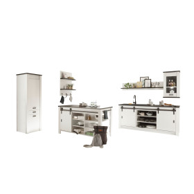 Küche mit Kochinsel Sherwood in Weiß Pinie & Anthrazit Küchenschrank Set 6-teilig K1 Landhaus