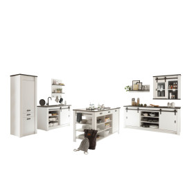 Küche mit Kochinsel Sherwood in Weiß Pinie & Anthrazit Küchenschrank Set 7-teilig K5 Landhaus