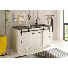 Küchenschrank Sherwood in Weiß Pinie und Anthrazit Küche Unterschrank für Spüle oder Kochfeld Landhaus 161 x 93 cm