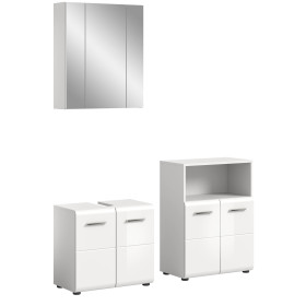 Badmöbel Set 3-teilig Ice in weiß Hochglanz Badkombination 135 x 185 cm