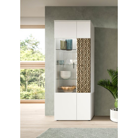 Vitrine Prisma in weiß Melamin und Gold Nachbildung 70 x 195 cm